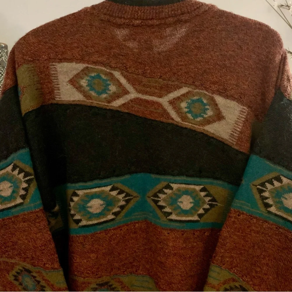 Vintage Southwestern Aztec Patterned Grandpa Sweater, Size Medium - Picture 9 of 12